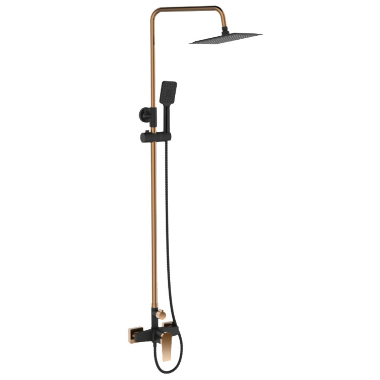 Belfry Bathroom Black/Rose Gold Brass Bathroom Shower Column Set